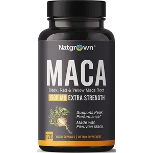 Natgrown Organic Maca Root Capsules – Black, Red & Yellow Maca 1500mg per Serving, Gelatinized Peruvian Maca, Non-GMO, Gluten-Free, Vegan, 120 Capsules