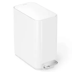 simplehuman Stainless Steel Compact Trash Can Slim Profile White 5L Bathroom