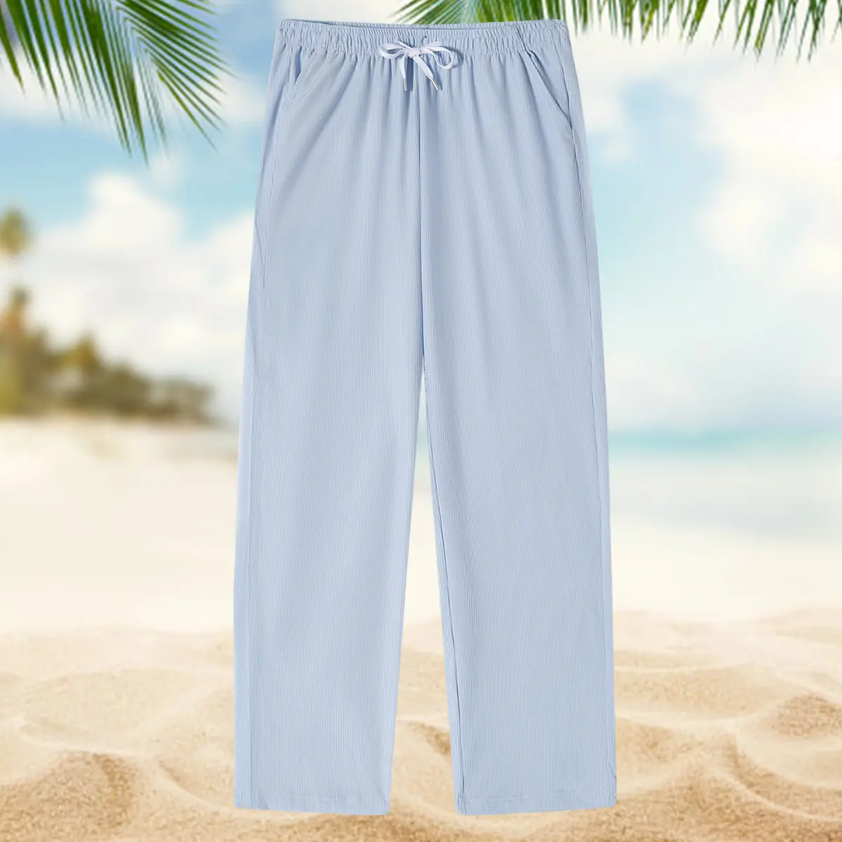 Men's Textured Knit Pajama Pants - Baggy Straight-Leg Nightwear, Lightweight Stretch Loungewear with Drawstring Elastic Waist, Knitting