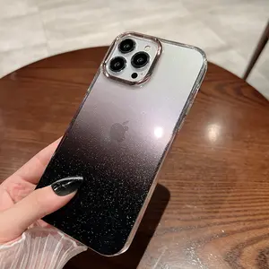 Luxury Gradient Glitter Bing Phone Case For iPhone 16 Pro Max 15 14 13 12 11 Plus Fashion Plating Transparent Shockproof Cover Screen Protector Protection Protective Casing Cellphone Smartphone Black