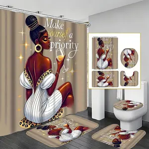 Luxurious Self-Declaration Bathroom Set, Waterproof Shower Curtain, Non-Slip Mat, Toilet Mats, Easy Clean, Bold Style Decor, Shower Curtain Sets