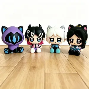Anime Game Inspired Mini Figurines, Kawaii Cat Ear Dolls, PVC Collectible Figures, Perfect for Desk Decoration, Fan Gifts & Game Themed Parties