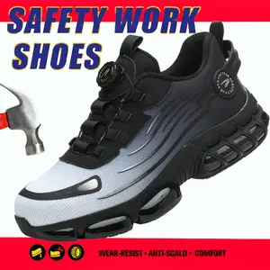 Elastic Closure Men's Breathable Mesh Work Sneakers Steel Toe Anti Slip Comfort Fit All Seasons Casual Striped EVA Sole