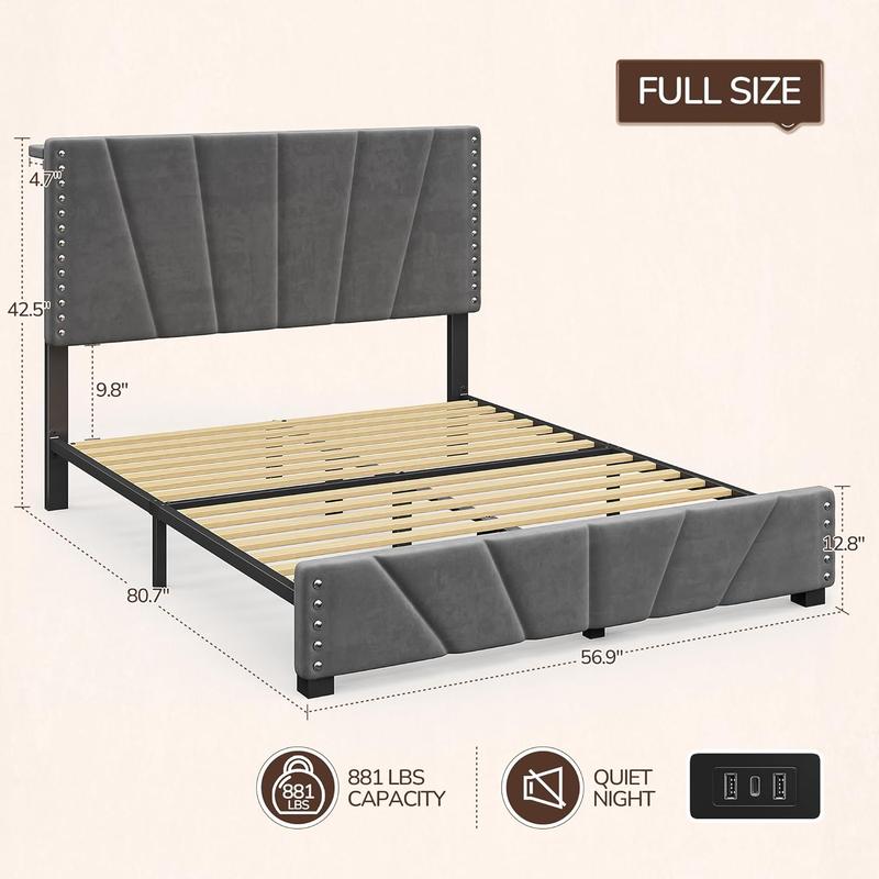 RaybeeFurniture Bed frame for Queen Bed Frame with Headboard&Storage,NO MATTRESS,  Luxury Upholstered Bed Frame with Storage, 2 Drawers & Shelf on Headboard, NO Noise, KING, FULL, Twin, Mother's Day Gifts [Falldealsforyou]