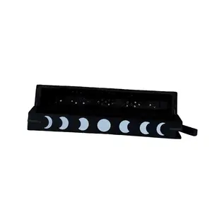 Black Wooden Crescent Moon Incense Burner Box with Storage - Scented Stick Incense Holder, Home Fragrance Freshener, Perfume Altar Decor for Live Meditation, Thoughtful Gift