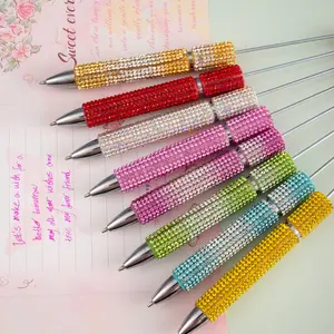 10 Sets of DIY Diamond Bead Pen Caps - 10 Plastic Crystal Bead Pens for Handicrafts Students & Teachers - Elegant Sparkling Pens for School & Office Supplies