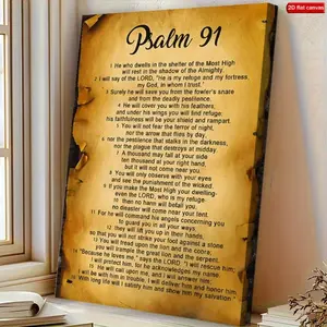 1pc 1pcs Psalm 91 Bible Verse Wall Art - Vintage Framed Scripture Print with Protective Psalm 91 Text, Wrapped Pine Frame - Ready-to-Hang Christian Decor Suitable for Room Decor, Spiritual Gift Idea, Faith-Based Decoration (Framed Wrapped Canvas), 2D	