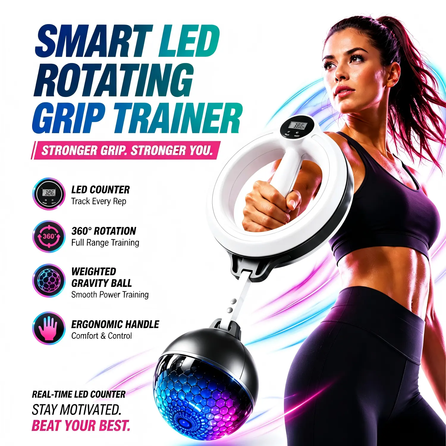 360° Rotating Wrist & Forearm Trainer for Men & Women, Upper Body Strength Tool for Arms Shoulders & Chest, Portable Grip Strengthener Chest Arm Trainer, Home Gym Fitness Equipment with Dumbbells Lifting Straps for Daily Workout | Summervibes