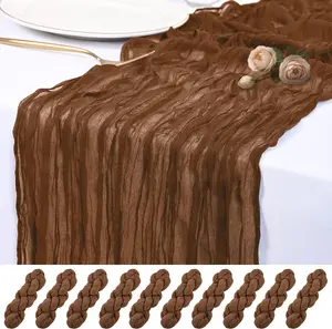 10 Pack Brown Cheesecloth Table Runner 17x108 Inch Semi Sheer Boho Rustic Gauze Table Runner for Wedding Party Birthday Baby Shower Home Décor