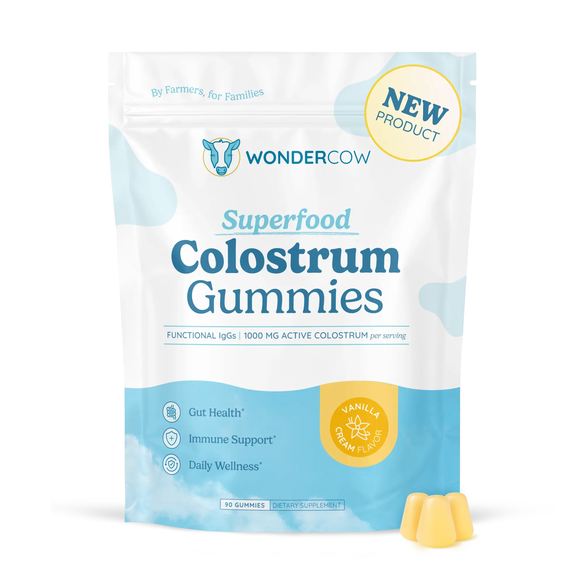 Vanilla Colostrum Gummies - 30 Serving, Whole Bovine Colostrum, Immune Support, Gut Health, On-the-Go, 1,000mg active colostrum per serving