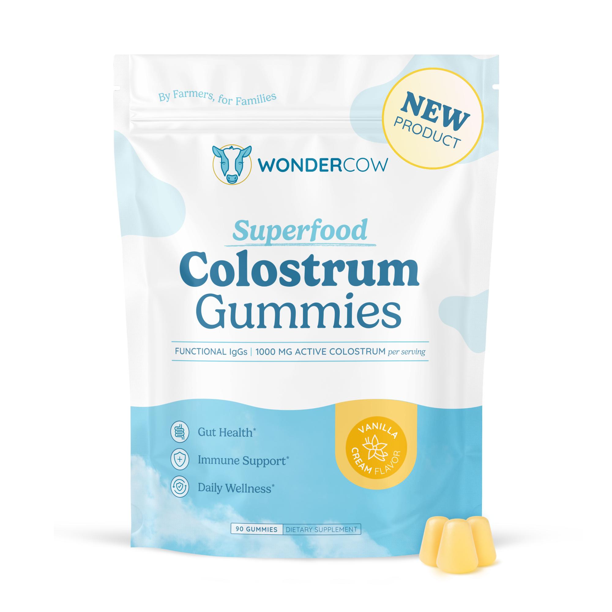 Vanilla Colostrum Gummies - 30 Serving, Whole Bovine Colostrum, Immune Support, Gut Health, On-the-Go, 1,000mg active colostrum per serving