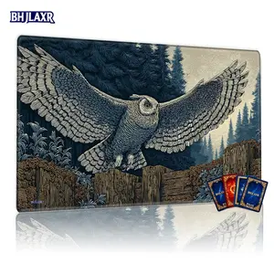 Large Owl Mid-Flight MTG Game Pad, 24x14 inch Table Pad, Anti Slip & Durable Gaming Mouse Pads for CCG TCG RPG, Ideal Gift for Game Enthusiasts & Desktop Decoration