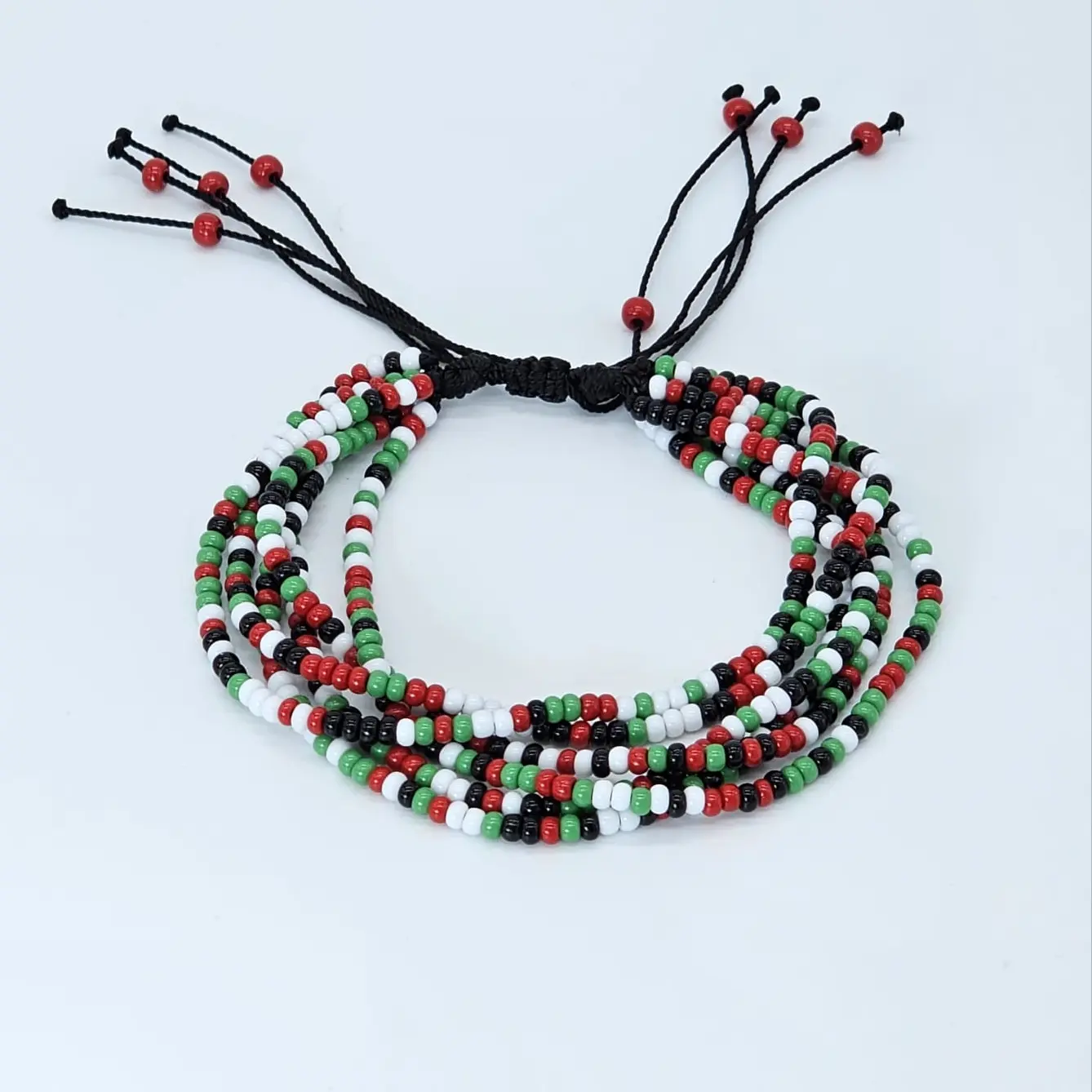 Palestine Flag 6 Strand Seed Bead Bracelets, Handmade, Adjustable, Patriotic, Cord Bracelets, Men's, Women's Gifts