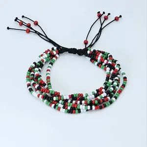 Palestine Flag 6 Strand Seed Bead Bracelets, Handmade, Adjustable, Patriotic, Cord Bracelets, Men's, Women's Gifts
