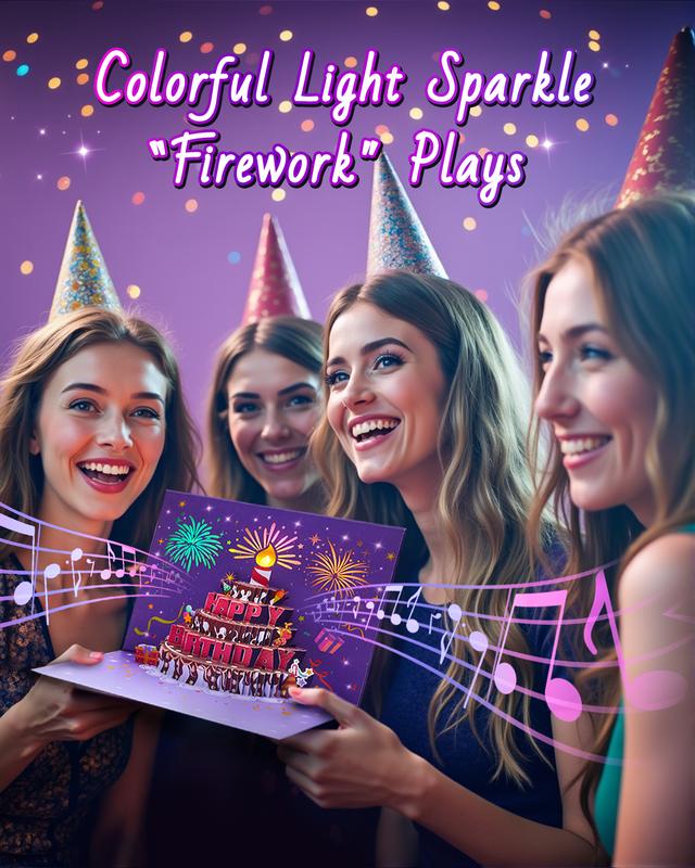 Happy Birthday Gift Card with DIY Number 1-99, Purple Birthday Card for Women with 3D Birthday Cake, Firework, Music, Envelope, Pop Up Greeting Card