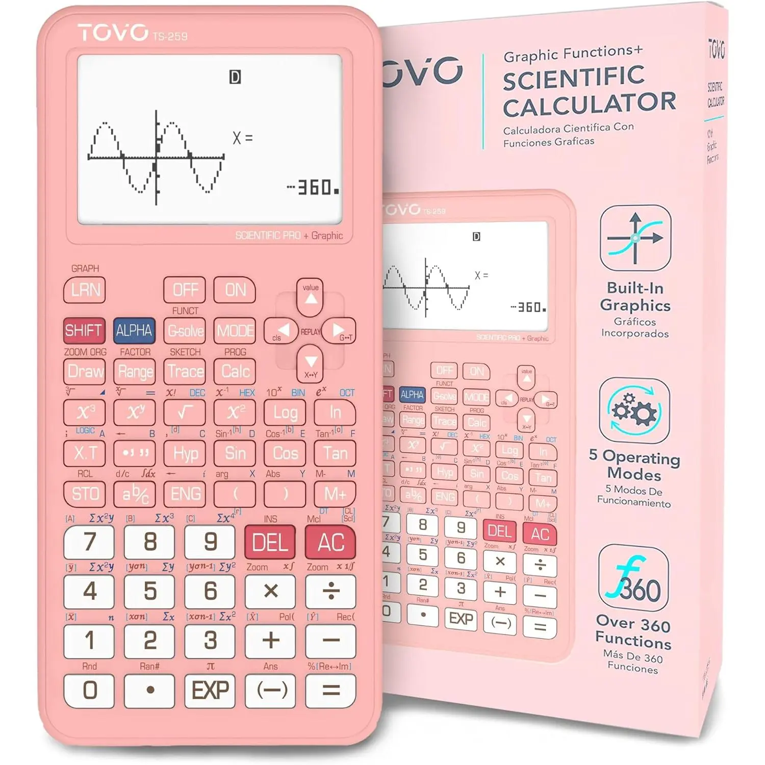 TOVO Scientific Calculator with Graphic Functions, 360+ Functions Graphing Calculator for Students, Large 3" Screen Multi-Mode Scientific Calculators for High School & College, TS-259
