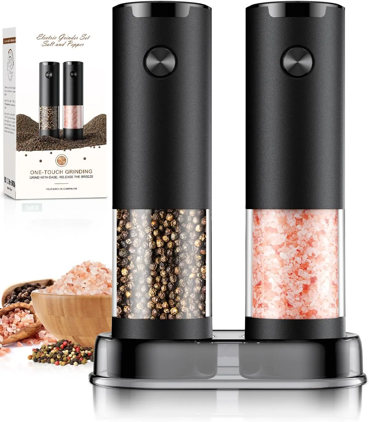 Automatic Salt & Pepper Grinder Set | Battery-Operated Pepper Mill with Adjustable Coarseness, LED Light & Large Capacity | Kitchen Spice Grinder Set