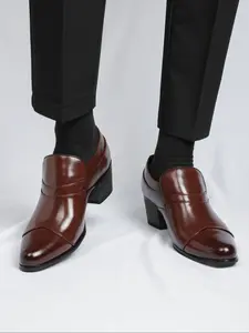 Men's Solid Color High Heel Formal Shoes, Elegant Party Wear Footwear, Comfortable Business Dress Shoes for Men, PU Leather Shoes