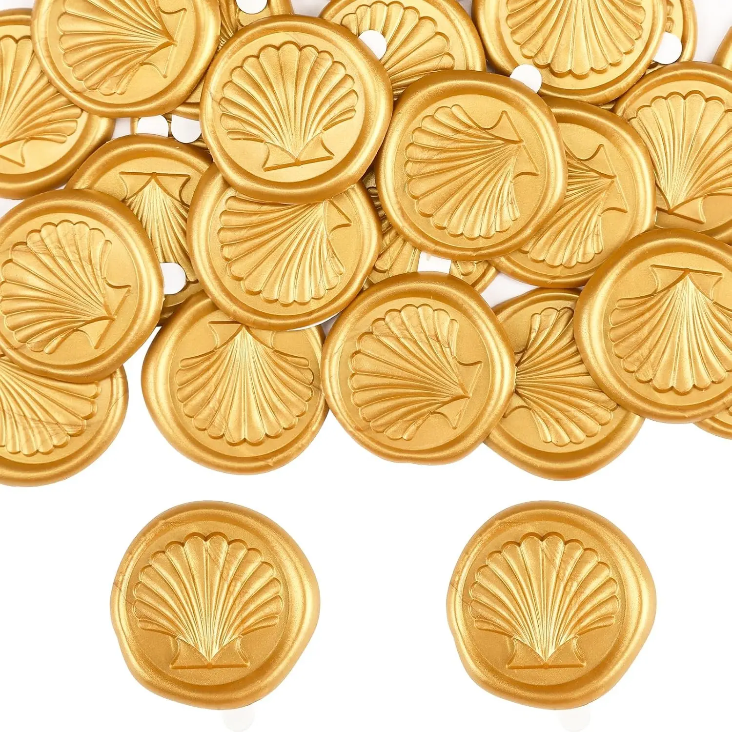 30 Pack Antique Gold Self Adhesive Wax Seal Stickers for Wedding Invitation Envelope Seating Chart Christmas Birthday Party Gift (Shells Ocean)
