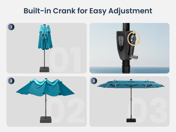 [RGB LED] PHI VILLA 13ft/15ft Double-Sided Patio Umbrella with RGB Solar LED Lights, Double Vent Top & Base – Extra Large Backyard & Pool Umbrella