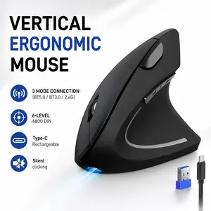 TECKNET Ergonomic Mouse, Rechargeable 2.4G+Bluetooth Vertical Mice 6 DPI Adjustable, Wireless Optical Carpal Tunnel Mouse Right Hand, Multi Device for Laptop, PC, Computer, MacBook, iPad