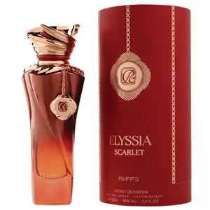 riiffs ELYSSIA SCARLET Unisex Extrait de Parfum Spray - 2-3.9 Fl Oz (3.4 fl oz Option) - Flame-Toned Bottle with Gold Twist - Velvet Warmth, Vanilla Base Notes - Single Item Perfumes
