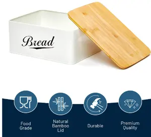 Modern Metal Bread Box with Bamboo Cutting Board Lid