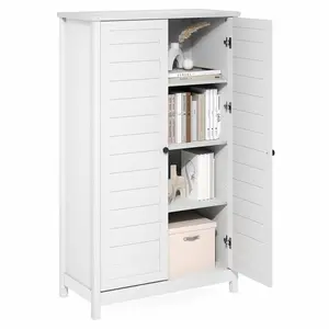 ROBIN Storage Cabinet, 4-Tier Pantry Cabinet with Adjustable Shelves, 35W with Louvered Doors, Kitchen Cabinet, Organization and Storage, for Pantry, Living Room, Home Office, White