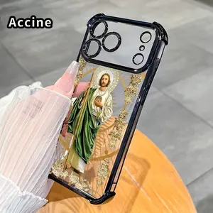 Four-corner Thickened Mobile Phone Case for iPhone 17 Pro Max 16 15 Plus Air 14 13 12 11 E Saintly Radiant Guardian border Electroplating with counter-fall Safety Cushion