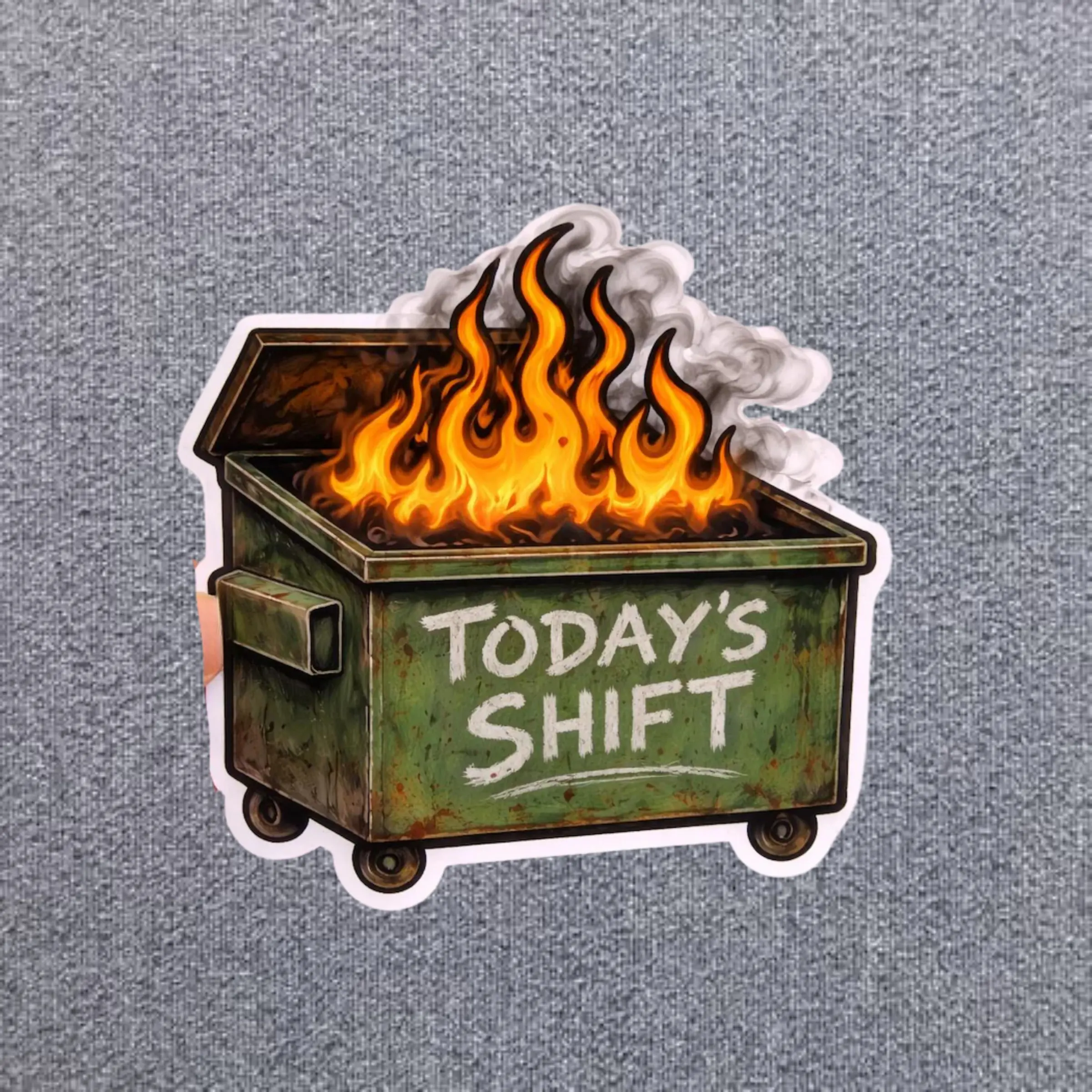 Today's Shift Dumpster Fire Vinyl Sticker, Funny Work Humor Decal, Office & Retail Worker Waterproof Laptop Sticker