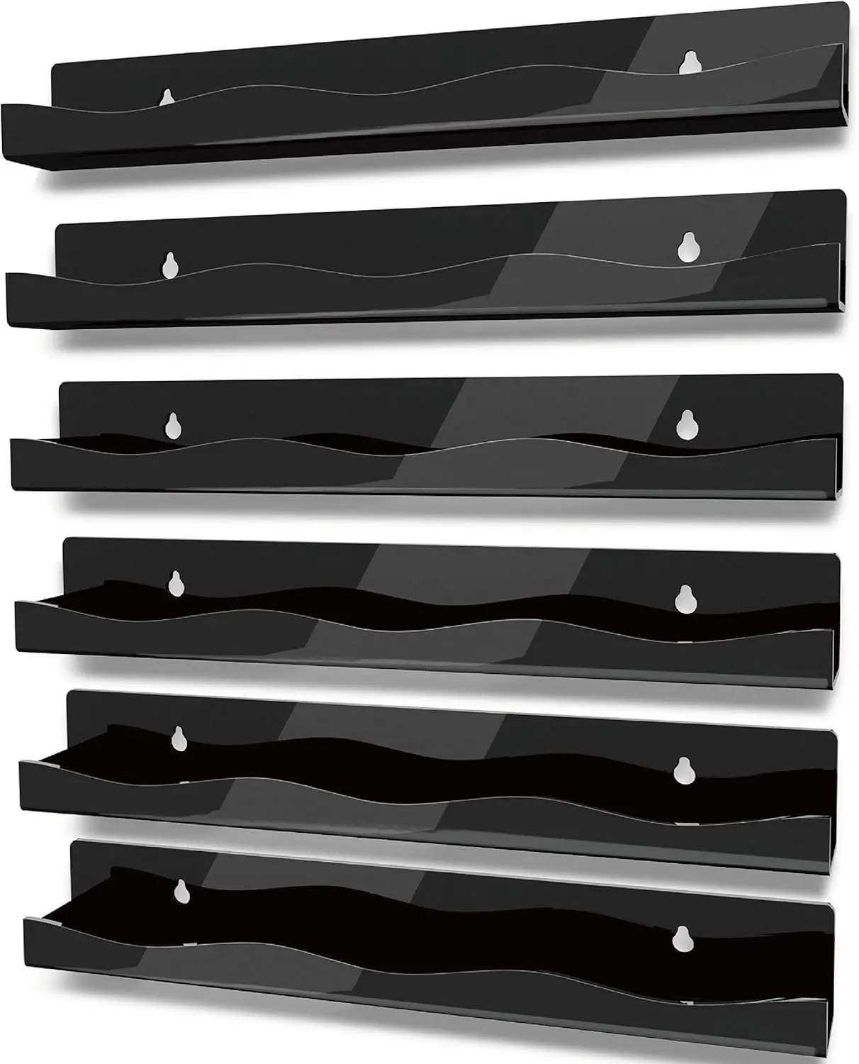 15" Nail Polish Rack Wall Mounted Shelf,6 Pack Black Acrylic Organizer Supplies for Nail Techs,Great Display for Salons Retailers