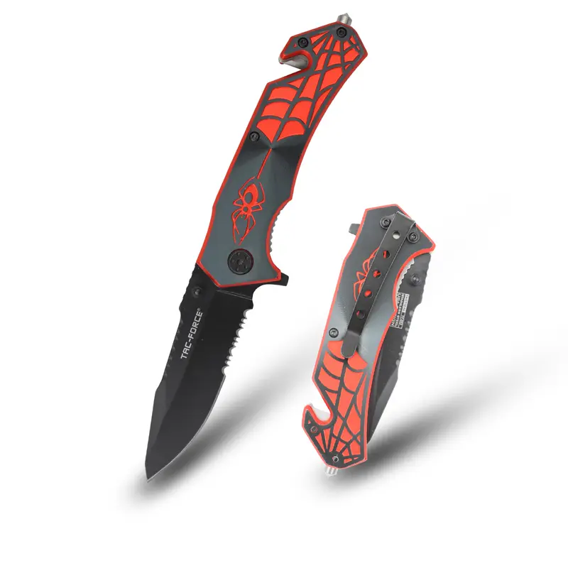 Tac Force TF-553 Aluminium Spider Rescue Folding Pocket Knife - 3.25in 3mm Thick Blade, 4.5in Closed, Seatbelt Cutter, Auto-Retractable, Camping Survival Equipment, Everyday Carry Outdoor Tool, Gifts for Him