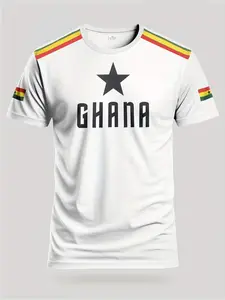 Men's Ghana Flag Pattern T-Shirt, Breathable Moisture-Wicking Fitted Sports Wear, Athletic Apparel, Ideal for Training, Football, Outdoor Activities