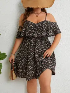 【Plus Size】 Floral Print Off Shoulder Romper, Boho Fashion Casual Romper for Daily Holiday Vacation Wear, Women Plus Clothing for All Seasons