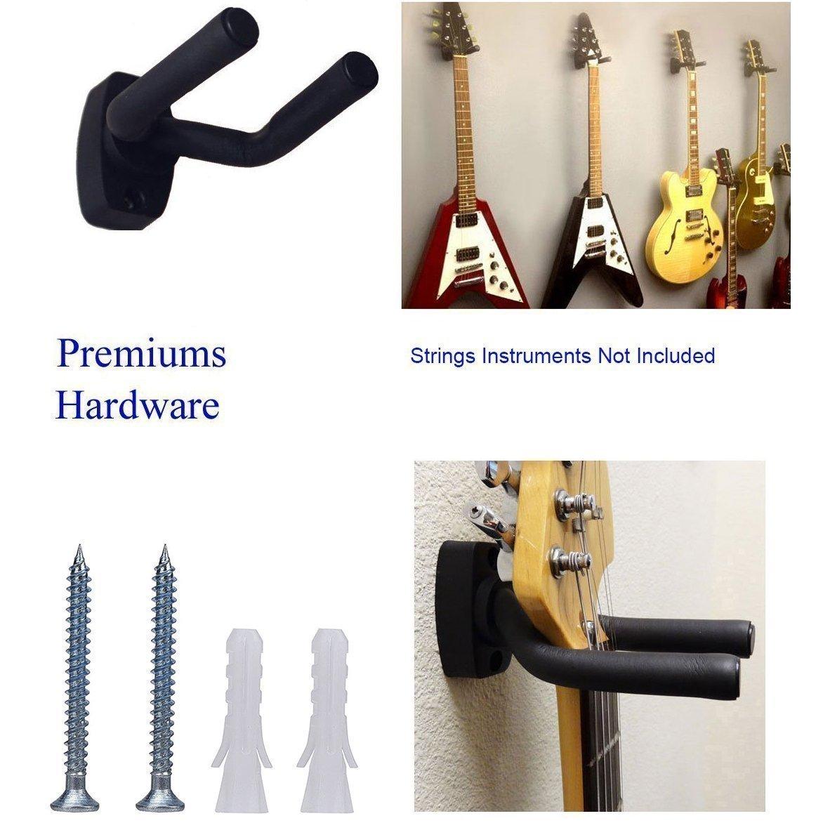 Guitar Mount Wall Hanger Stand Ukulele Wall Hook Keep Holder Mount Display 2 Pack with Guitar Picks Violin Wall Stand Mandolin Rack Bracket Bass Accessories Easy To Install(5 pack guitar picks)