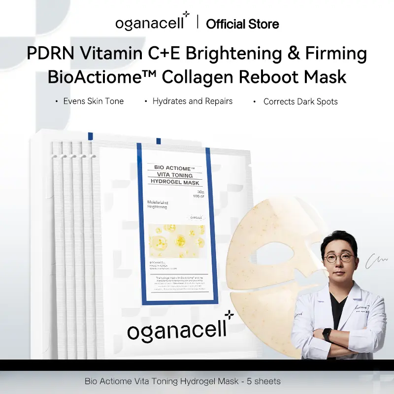 Oganacell Bio Actiome Vita Toning Hydrogel Mask 5 Sheets Firming Korean Face Mask with Hyaluronic Acid Vitamins for Radiance Hydration