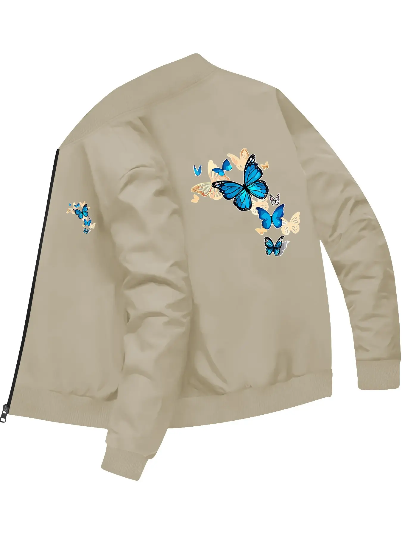 Trendy Fashion Butterfly Printed Long Sleeve Baseball Jacket Outerwear for Daily Casual Street Wear and Stylish Outfits