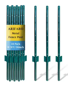 ARIFARO Fence Posts 5 Feet Sturdy Duty Metal Fence Post, Pack of 10, No Dig Garden U Post for Wire Fencing Steel Post for Yard, Outdoor Wire