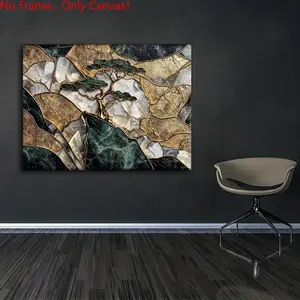 1 piece/set frameless canvas painting print poster, Cute abstraction art，Kintsugi Tree and Stone， a perfect gift for Kintsugi Nordic Style loves, ideal gift for bedroom, living room, dorm hallway, kitchen, mural, wall decoration, room decor