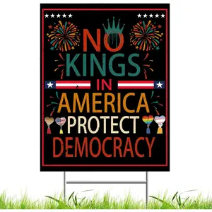 No Kings Protest Signs to Carry - 18"x12" Protect Democracy  Yard Sign, Double Sided Anti Dictator Political Poster with Metal Stake for Outdoor Rallies, Resist Fascism Banner & Decorative
