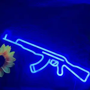 1 Pack AK47 Gun Neon Signs Gun Neon Light for Wall Décor Dimmable LED Neon Light Music Concert Man Cave Shop Neon Light Game Room Halloween and Christmas Gifts Friend Bar Hotel Decor AK47 Customization Unique Wall Art Decoration and Room Illumination Gift