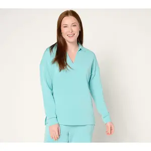 Belle by Kim Gravel ScubaLuxe Polo V Neck Pullover Top