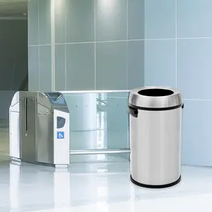 17 Gallon/65L Round Open Top Trash Can, Stainless Steel Open Top Garbage Can Commercial Waste Container, Round Heavy Duty Trash Bin Outdoor Indoor Rubbish Bin for Kitchen Home Restaurant