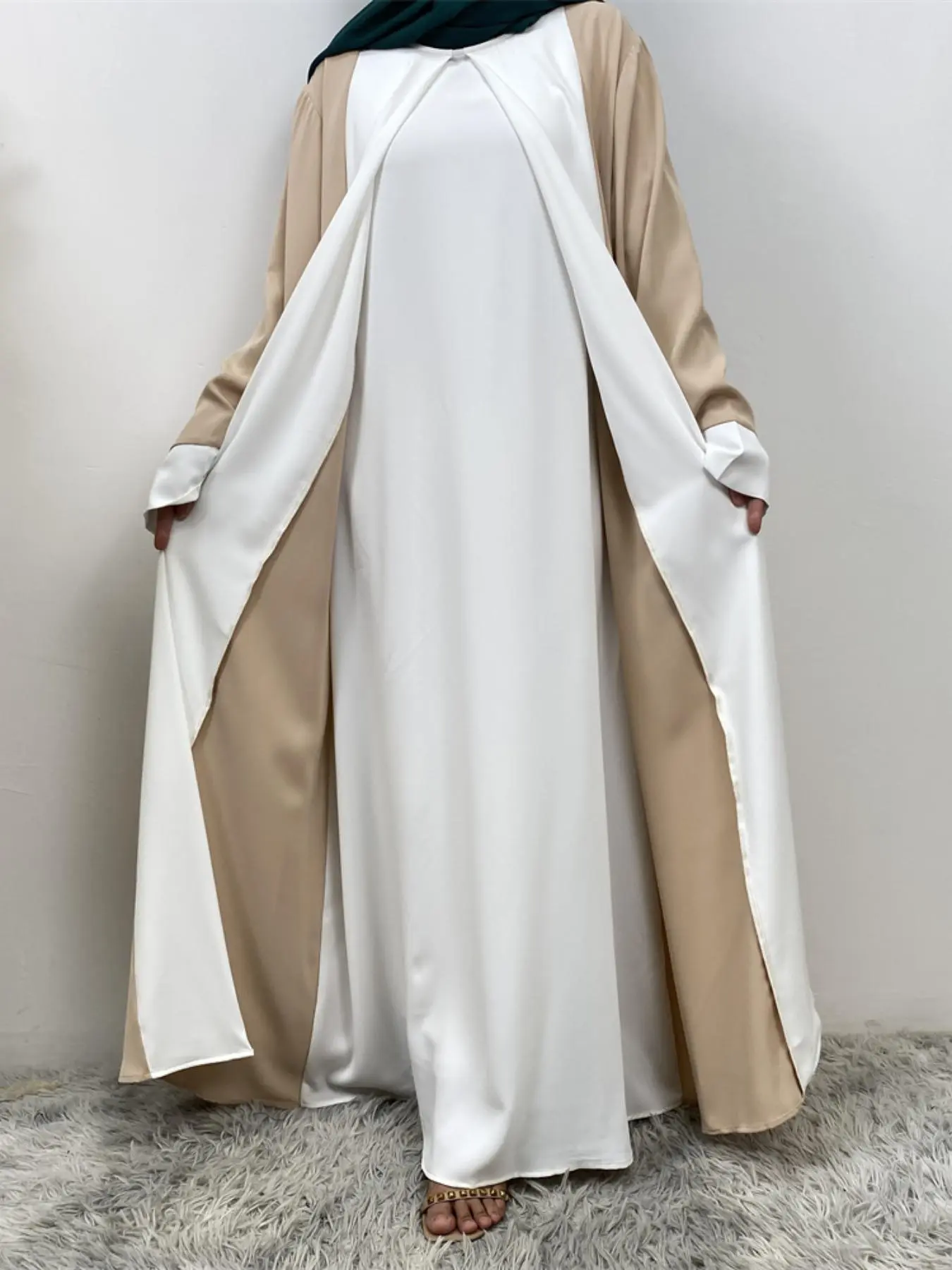 Women's Colorblock 2 in 1 Long Sleeve Dress, Modest Long Dress for Women, Women's Islamic Clothing Traditional Abaya for Fall