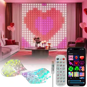 Valentine's Day Smart APP Control LED Curtain Lights, 400 Leds 6.6x6.6 Ft, DIY Text Animation, Music Sync, USB Powered, Indoor Outdoor Decor