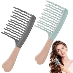 Dual-Row Wavy Wide-Tooth Curling Massage Comb, Extended Rounded Double-Row Curved Teeth, Prevents Straight Hair, Unisex for Men and Women, Tangle Free Hair
