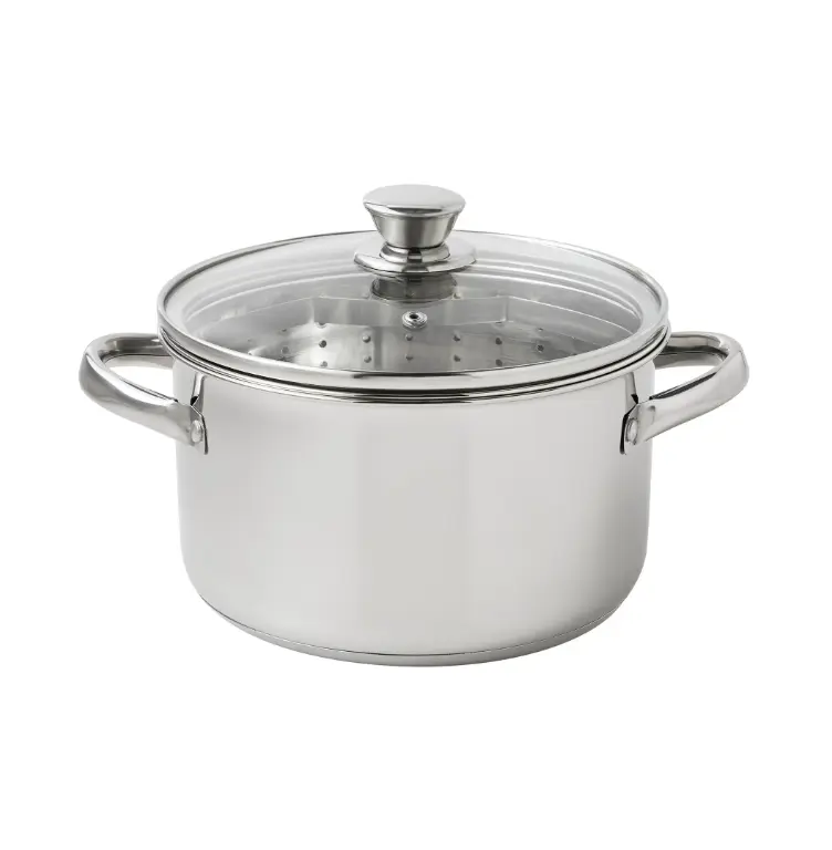 4-Quart Stainless Steel Steamer Pot with Glass Lid - Induction Compatible, Dishwasher Safe Kitchen Cookware