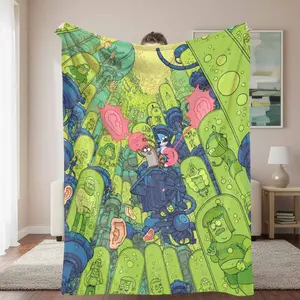 Scifi Cartoon Adventure Flannel Blanket Vibrant Space Laboratory Illustration UltraSoft Breathable Lightweight Durable Material Perfect for Cozy Bedding Bedroom Decor Living Room Sofa Lounging Travel Camping Gift Ideas
