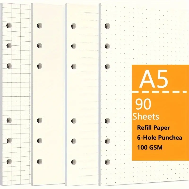 A5 Planner Refill Paper, 6-Holes College Ruled Notebook Paper, 90 Sheets Purture A5 Loose Leaf Binder Paper, Stationery Paper, Office Stationery Supplies