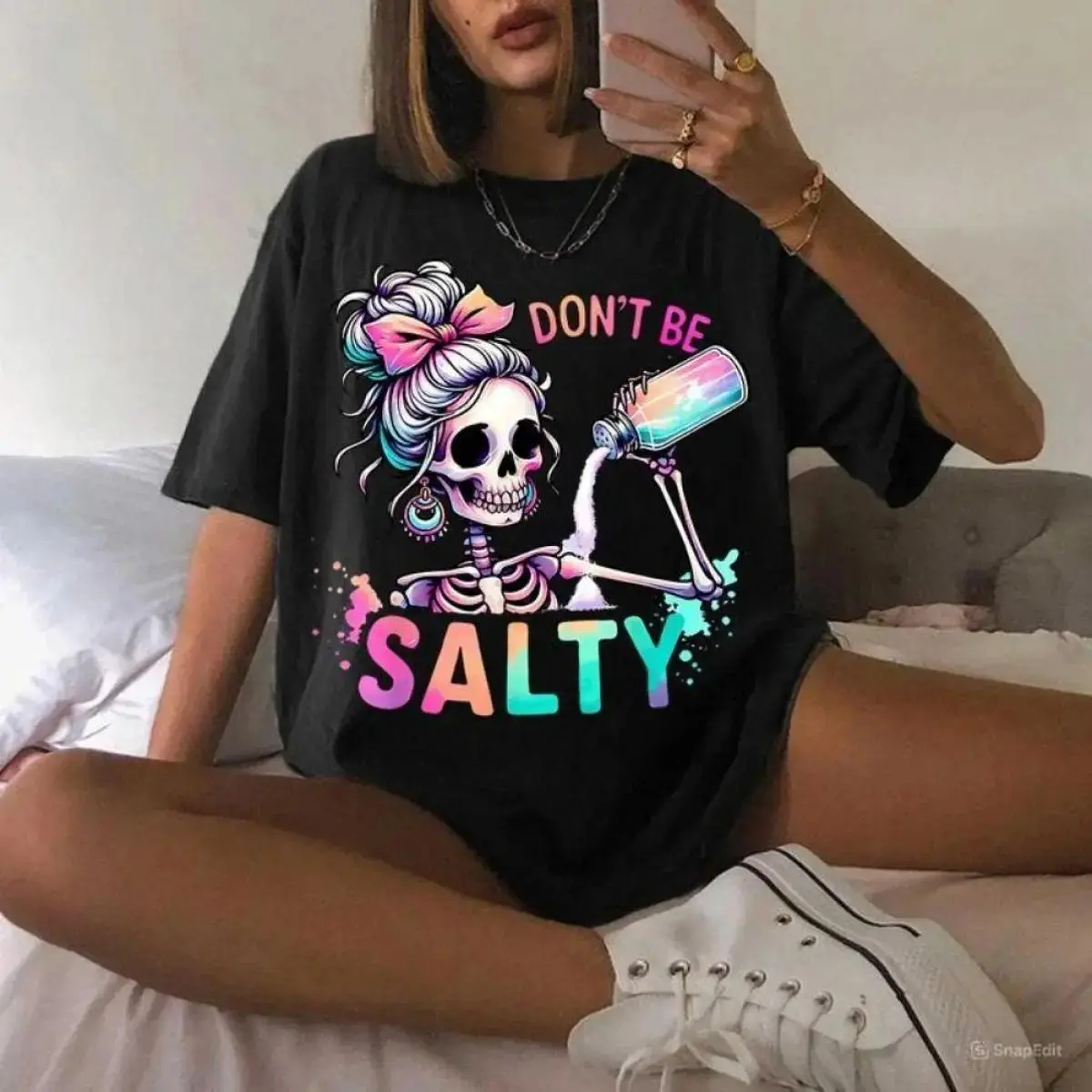 Fun Skull Print Summer Tshirt Women Oversize Crewneck Cute Casual Loose Fit Top For Beach Vacation Daily Wear Streetwear Aesthetic Clothes